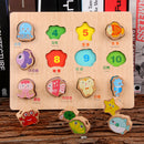 2-in-1 Wooden Cartoon Jigsaw Puzzles Blocks Board & Beads Threading Educational Toy Play Activity- Marine