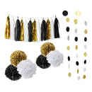Set of 20pcs Black Gold White Paper Flowers Balls Tassels Paper Garland Kits Party Supplies