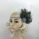 Vintage Crystal Rhinestone Peacock Feather Headband 1920s Women Headpieces