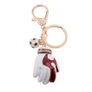 Fashion Rhinestone Crystal White Football Goalkeeper Glove Charm Purse Bag Key Ring Keychain Keyfob