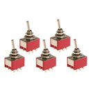 5pcs Red On/On Mini Toggle Switch 9 PIN 3PDT Length 35mm