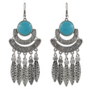 Boho Gypsy Turquoise Feather Leaf Tassel Dangle Drop Earring Antique Silver
