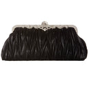 Glossy Satin Two Inner Pouches Handheld Clutch Bag With Metal Chain Wedding Party Supplies Black