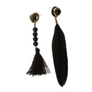 Retro Black Tassel Thread Feather Asymmetric Ear Studs Dangle Earring Women Charms Jewelry Gift