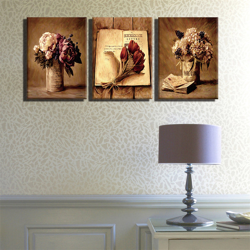 1 Set of 3PCS Table Bouquet Print Canvas Painting for Home Bedroom Cafe Hotel Room Wall Art Wall Decor Paintings 40cm