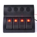 Red Led Light 4 Gang Rocker Switch Control Panel RV Boat Marine Waterproof 12V 24V Circuit Breaker