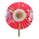 Silk Blossom Hand Fan 8" Red Surface Folding Purse Bamboo Windmill Fan