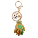 Fashion Rhinestone Crystal Green Football Goalkeeper Glove Charm Purse Bag Key Ring Keychain Keyfob