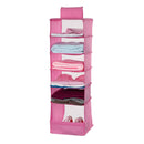 Dustpoof 6 Shelves Oxford Cloth Hanging Closet Organizer Clothes Makeup Cosmetic Storage Holder Collapsible Divider Pink