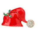 Christmas Hat Brooch Vintage Red Enamel Xmas Scarf Lapel Pin Ornaments