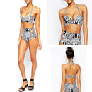 Women Girls Ladies Polyester Bandage Strappy Floral Bikini Push-up Unpadded Bra Swimsuit Bathing Swimwear M BC Cup