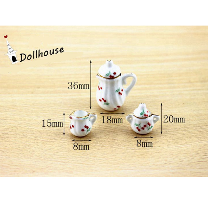 1/12 Dollhouse Miniature Porcelain Tea Pot Kettle Set Room Item Decoration