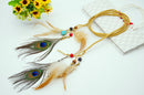 Womens Feather Tassels Belt Braided Headband Bohemian Style Beige