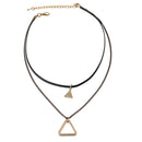 Exquisite Double Layer Solid And Hollow Triangle Necklace Adjustable PU Leather Alloy Clavicle Chain Choker for West Women Lady
