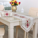 Home Table Cafe Restaurant Dining Table Runner Embroidered Floral Pattern Charms With Tassel Cutwork Decor 40cmx220cm