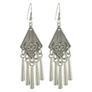 Vintage Style Silver Alloy Carved Flower Geometric Tassel Dangle Earrings