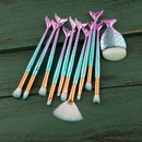 Set of 11 Pieces Soft Professional Mermaid Eyeshadow Eyebrow Makeup Brushes Kit Eyes Lip Face Comestic Fan Brush