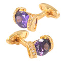 Glitter Oval Purple Zircon Upscale Business Men CuffLinks with Purple Zircon
