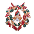 Christmas Enamel Flower Garland Crystal Rhinestone Brooch Pin Jewelry Gift