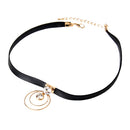 Round Double Rings Zircon Clavicle Chain Women Choker Collar Leather Necklace