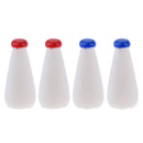 Dollhouse Miniature 4 Pieces Drinking Transparent Milk Bottles Set Blue & Red Cap for 1:12 scale