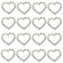 16 Pieces Heart Shape Rhinestone Ribbon Buckles Sliders for Wedding Invitation Party Favor Silver 17x18mm