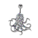 CZ Dangle Belly Button Rings Octopus Shape 14g Gem Fancy Navel Ring Barbell