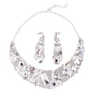 Luxury Ladies Clear Crystal Statement Necklace & Dangle Earring Evening Party Jewelry Set