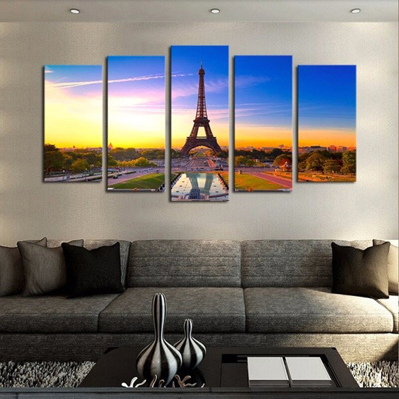 1 Set of 5PCS Canvas Painting for Home Bedroom Cafe Hotel Room Wall Art Wall Decor Paintings Eiffel Tower Print Charms 40/60/80cm