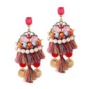 Wedding Bride Tassel Earrings with Luxuary Multicolor Pearls Ornaments