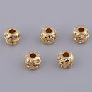 5 Piece Each Pack Gold Plated Brass Large Hole Spacer Loose Beads, Round Carved Beads for Jewelry Making DIY Crafts DIY Necklaces Bracelets, 5.3 x 6mm