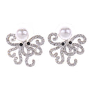 Silver Plated Clear Rhinestone Octopus Stud Earrings Women's Jewelry