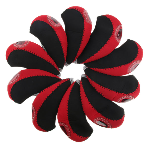 1 Set Of 10PCS Iron Wedge Neoprene Golf Club Damage Protective Head Cover Golf Sports Accessory Black Red