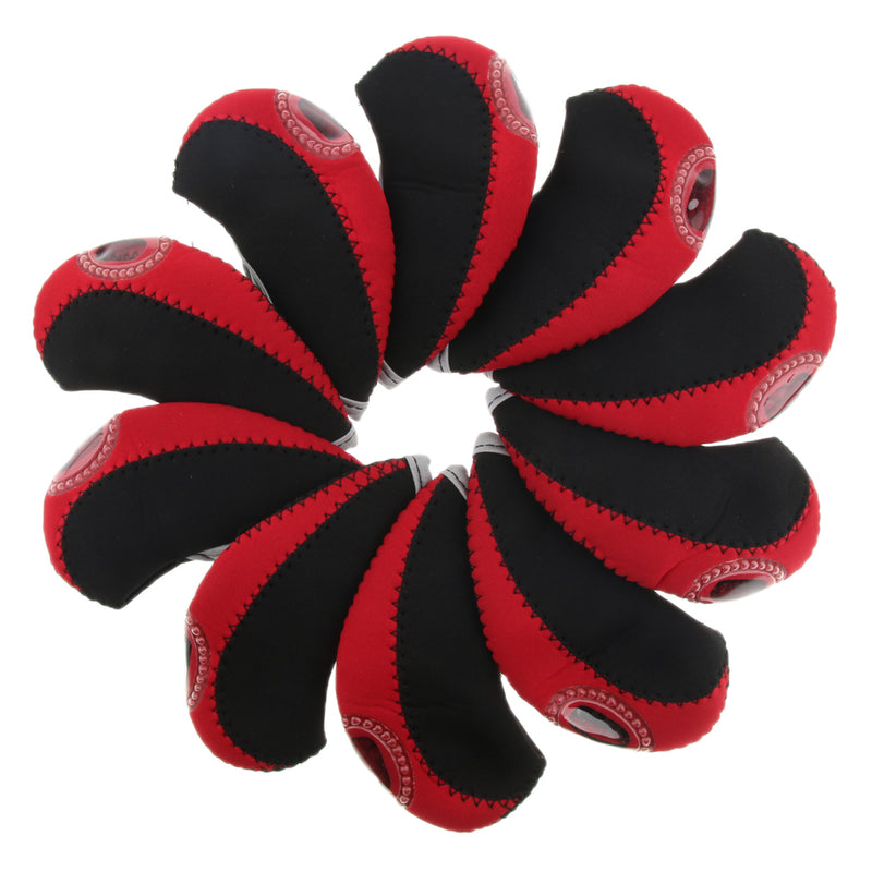 1 Set Of 10PCS Iron Wedge Neoprene Golf Club Damage Protective Head Cover Golf Sports Accessory Black Red