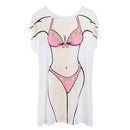 Fun Women Flower Pink Bikini Cover-up T-shirt Tee Tops Birthday Gift Pajamas
