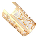 Womens Vintage Gold Flower Style Hollow Hoop Open Ended Wide Cuff Adjustable Bangle