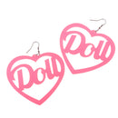 Pink Heart Doll Dangle Earrings Acrylic Studs Women Hip Hop Party Jewelry