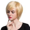 Lady Women Cosplay Costume Party Short Natural 100% Real Human Hair Wigs With Cap Heat Resistant Gold