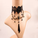 High Quality Black Lace Gothic Lolita Vintage Necklace Choker Rose Flower Black Rhinestone Gemstone Pendant Jewelry