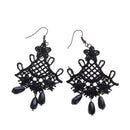 Fashion Black Lace Jewellery Dangle Earrings W/ Beads Elegant Lolita Decor
