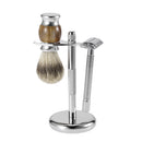 Set of 3pcs Mens Shaving Grooming Kit Shave Brush + Double Edge Safety Shaving Tool + Stand Kit