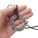 Vintage Irregular Hollow Circle Alloy Pendant Necklace with Long Velvet Rope Chain 84cm