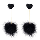 Black Cute Ball Love Heart Dangle Chain Long Earrings Elegant Lady Jewelry Fashion