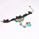 Retro Gothic Court Black Lace Wrist Bracelet Chain Ring Party Accessories