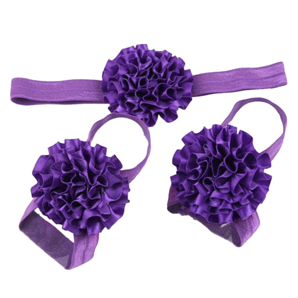 1 Set of 3PCS Baby Infant Headband Foot Flower Elastic Hair Band Accessories Photography Props Head Decor Accessory Purple