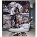 Home Hotel Bathroom Shower Room Door Window Decor Lovers In Rain Print Charms Extra Long Fabric Bath Shower Curtain With 12 Hooks