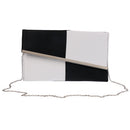 Women PU Evening Envelope Clutch Bag Purse Chain Shoulder Bag Black&White