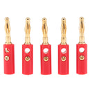 5Pcs/Pack Gold Plated Stereo Speaker Cable Banana Plug Connectors, (Open Screw Type), Red