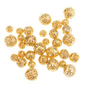 30 Pieces Mixed 6/8/10mm Tibetan Gold Hollow Flower Ball Round Loose Spacer Beads