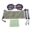 Women Round Frame Black Sunglasses Faux Rhinestone Crystal Pearl Detachable Tassels